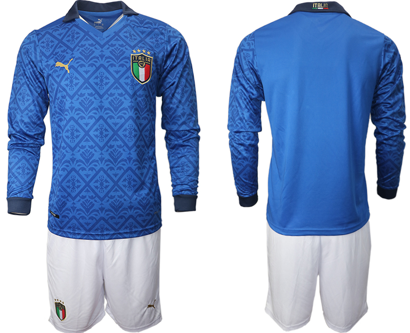 Men 2021 European Cup Italy home Long sleeve blank soccer jerseys->italy jersey->Soccer Country Jersey